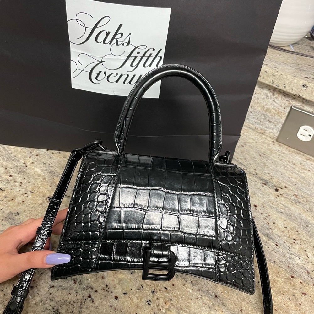 balenciaga Hour glass Black croc size small